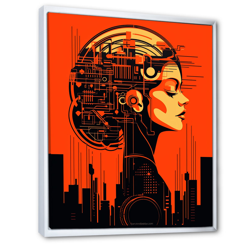 Urban Cyberpunk Femme Fatale I - Imprimé, 40" H x 30" W, Cadre flottant blanc