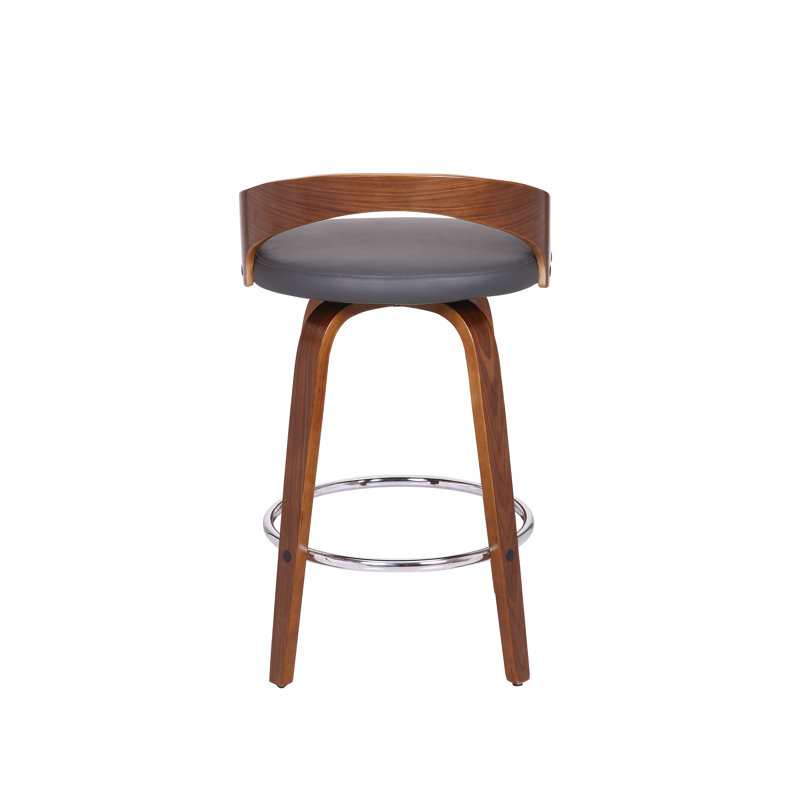 Swivel Upholstered Counter Stool with Solid Wood Frame, Grey, 63.5cm