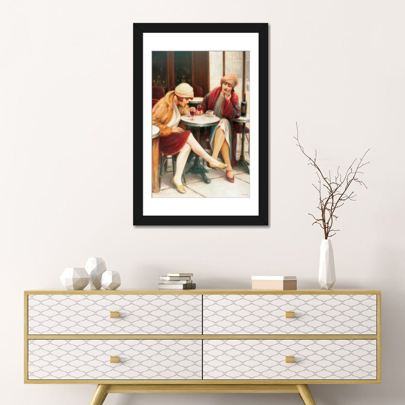 « cafe ii », reproduction sur toile, H 24 po x l 16 po x P 1 po, Papier d'art encadré noir, Blanc