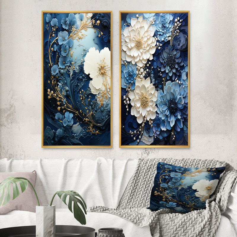«Spirale d'encre liquide», 2 pièces sur toile, Encadrement doré, H 20 po x l 24 po