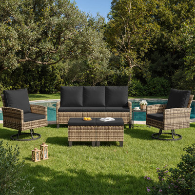 Ensemble de conversation modulaire en osier pour 5 personnes avec repose-pieds