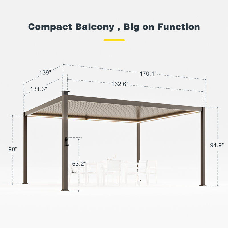 Outdoor Pergola with LED Strip Lights, Metal Pergola with Adjustable Roof & Internal Drainage System for Patio & Garden