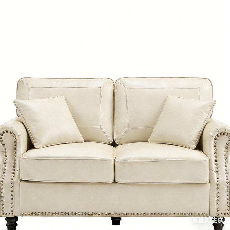 59" Upholstered Loveseat Faux Leather Sofa, Beige