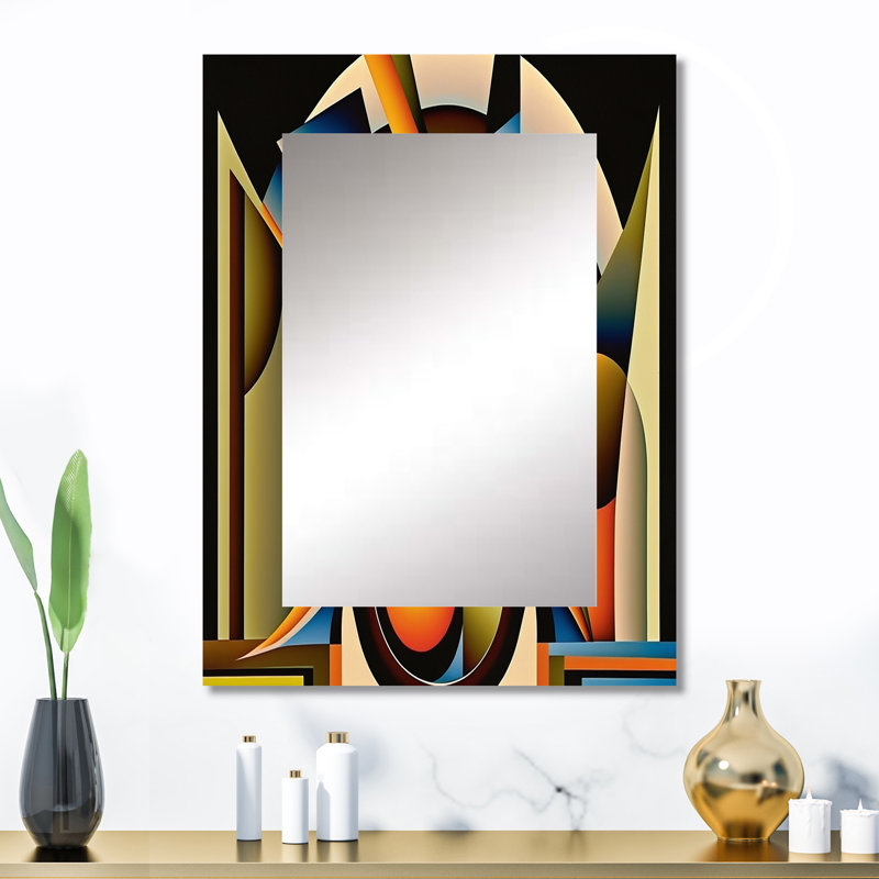 Circular Retro Dynamics I - miroir mural géométrique, miroir décoratif moderne, impression d'art en métal, 32 po x 24 po