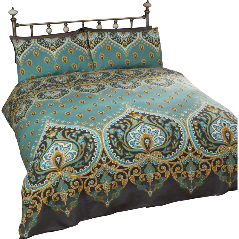 Comerfo Damask Duvet Cover with Pillowcases Included, King Duvet Cover + 2 Standard Pillowcases, Emerald