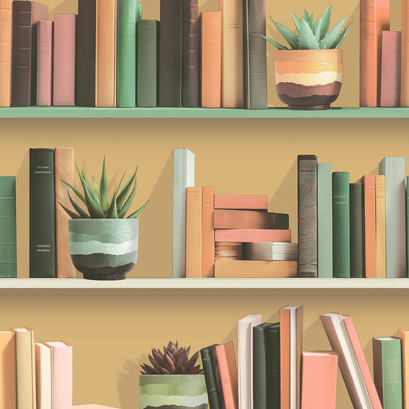 Papier peint moderne avec bibliothèque, Yellow
