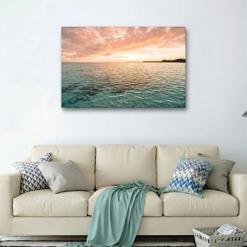 Ensemble de 1 tableau sur toile représentant un coucher de soleil sur l'océan, 20"H x 30"W, Toile tendue