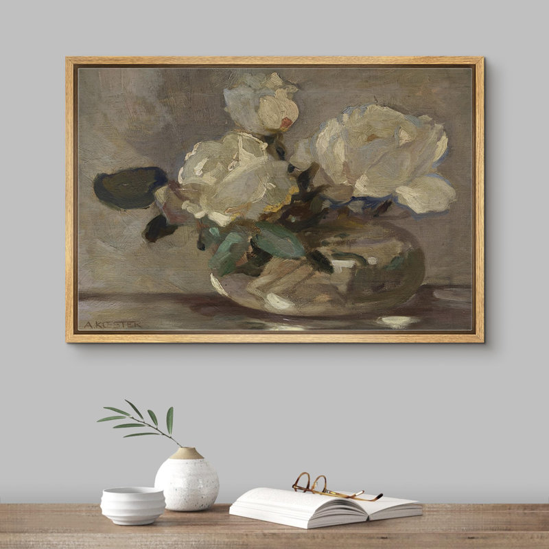 Fleur, campagne rustique abstraite, illustrations de fleurs rétro sur, H 24 po x l 36 po, Cadre flottant naturel