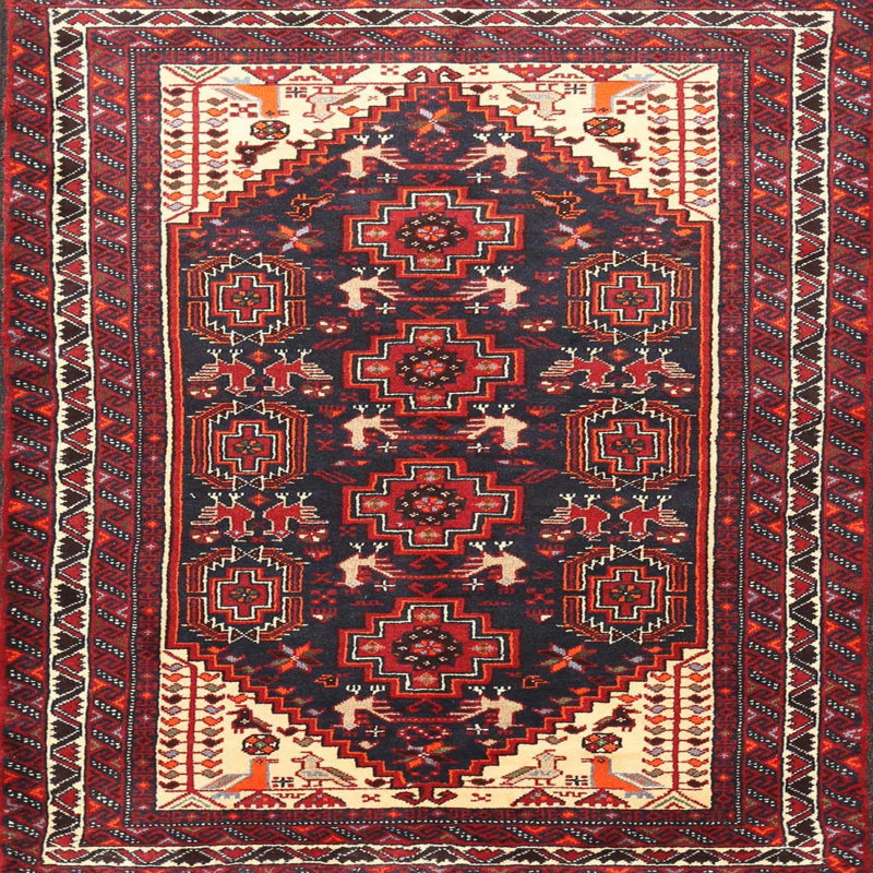Tapis traditionnel rouge / beige Rudi, Rond 5 pi