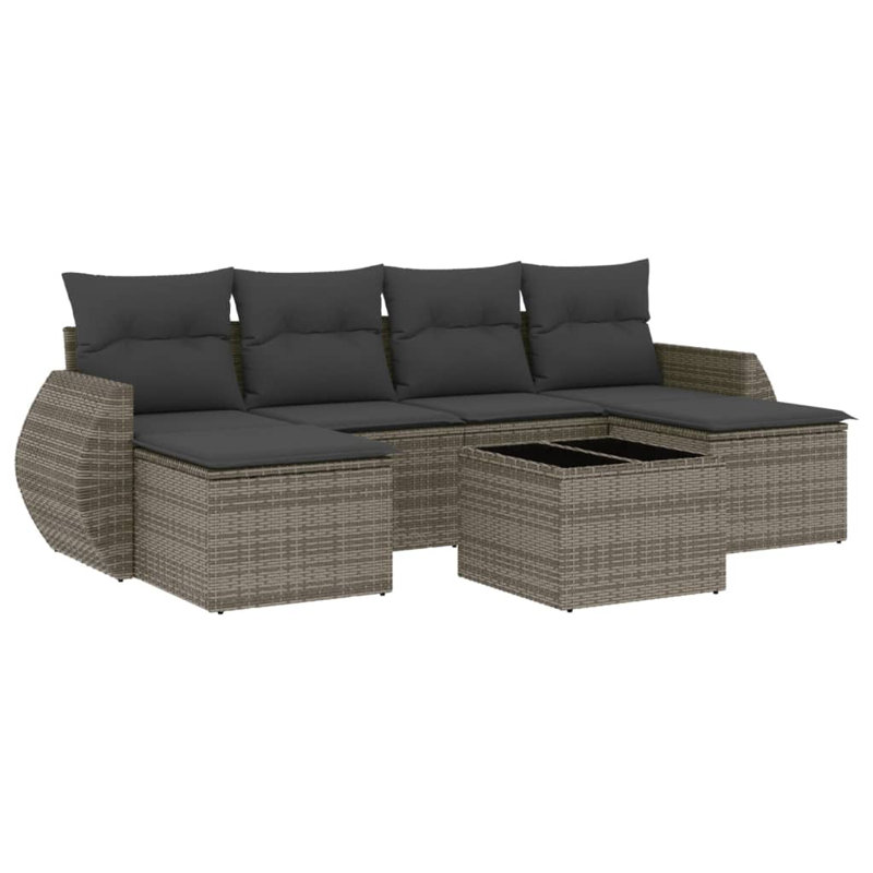  Ensemble de canapé de jardin modulaire en rotin PE gris 7 pièces
