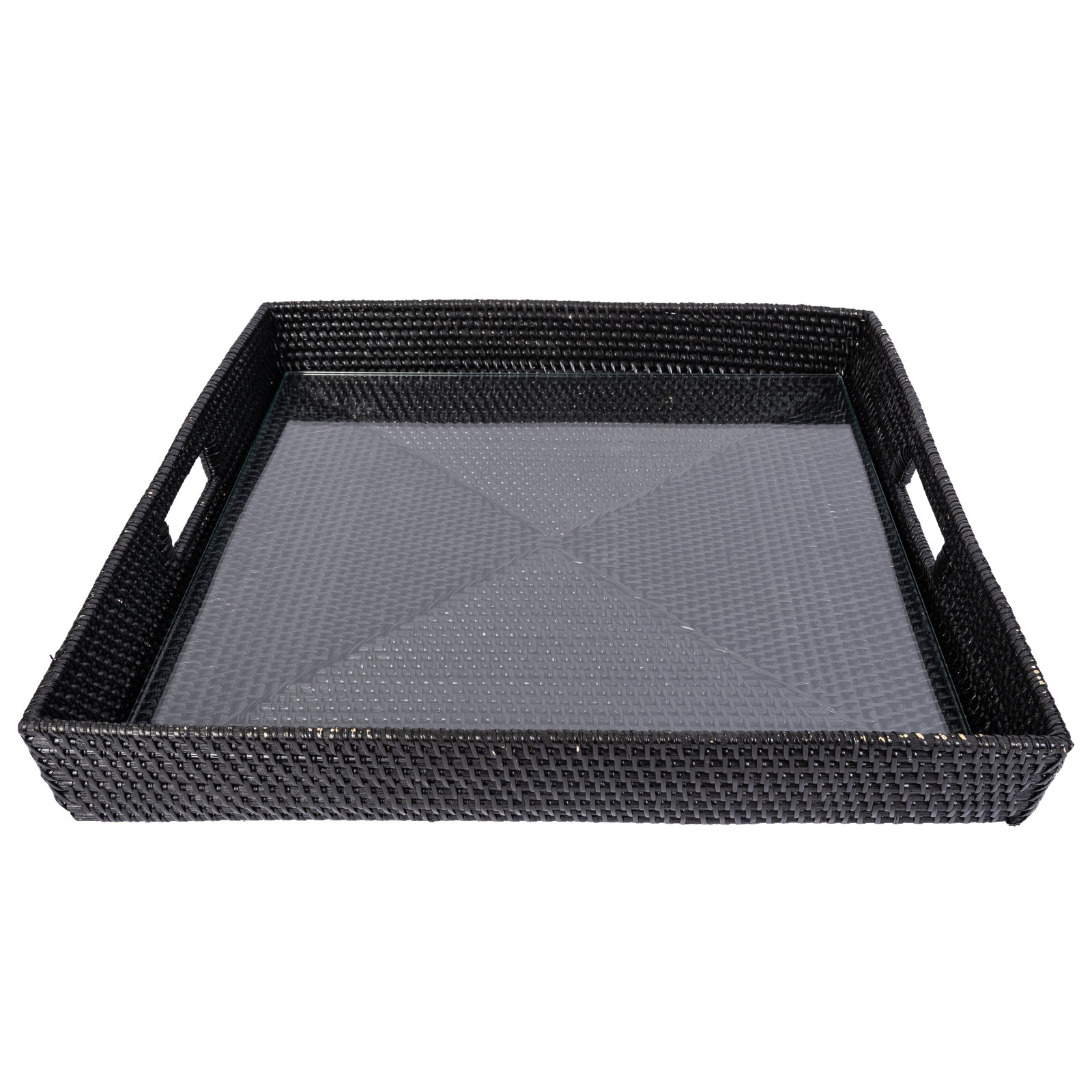 Serving Ottoman Trays With Glass Insert, 20"W x 20"D x 3"H, Tudor Black