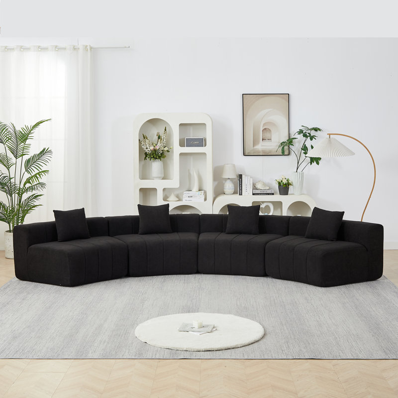 Canapé modulaire Daijha, Chenille noir, H 22,5 po x l 151 po x P 33 po