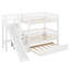 Lit superposé avec toboggan, lit gigogne et escalier de rangement, structure en bois massif, mobilier pour chambre d'enfant-129909694