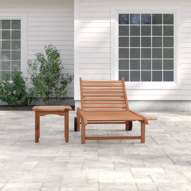 Brighton Outdoor Teak Wood Chaise Lounge Set with Table