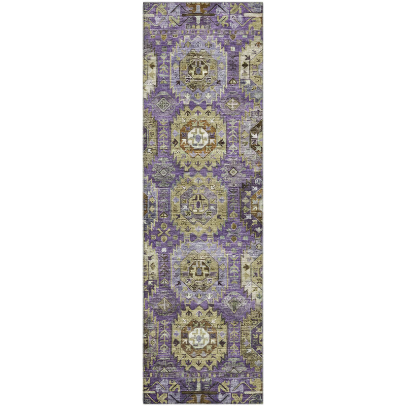 Premium Machine Washable Mayfield Medallions Rug, 2'3" x 7'6" Runner, Eggplant