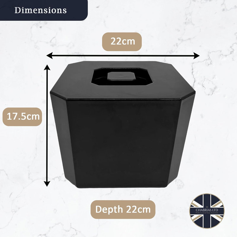 Ice Bucket With Lid Black, 6 Litre, Octagonal & Double Walled Insulation, Bpa Free, Ice Buckets, Ice Buckets For Parties, Uk Made, Perfect For Home Bars, Bar Accessories, Pubs, Bbqs And Picnics