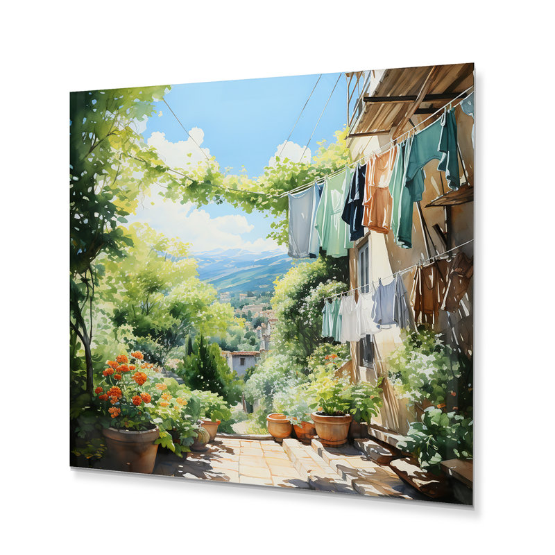 «Laundry Day In Province I» - Impression sur métal pour le bain et la lessive, H 16 po x l 16 po x P 1 po