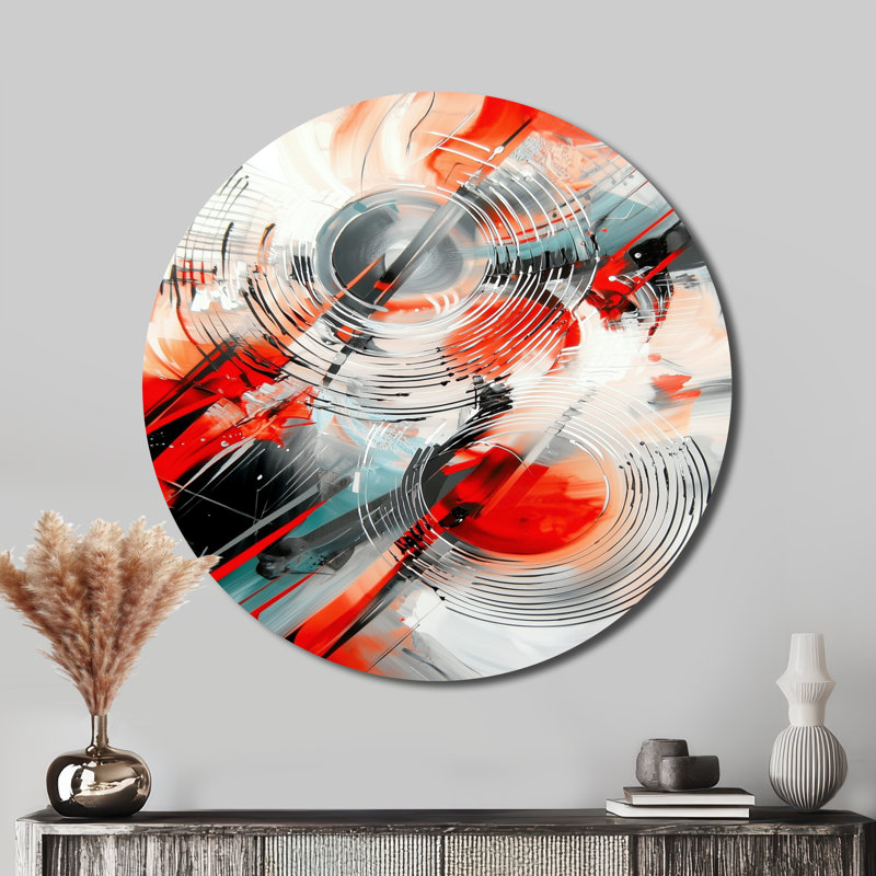 Spiral Abstract Geometric Code - Art mural abstrait géométrique rond grand, art mural en métal rouge, H 23 po x l 23 po