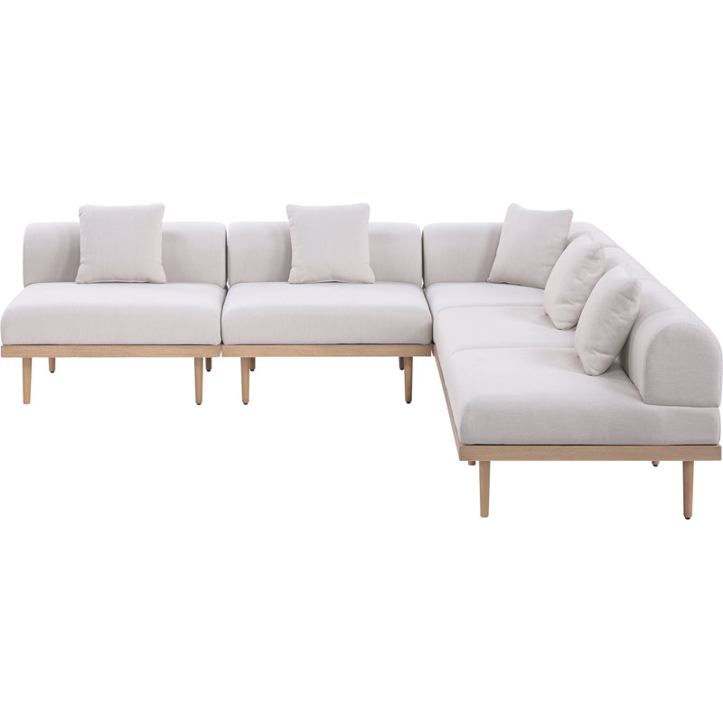 Madeleine 106.5" Resilient Water Resistant Olefin Fabric Upholstered 5Pc. Outdoor Patio Modular Sectional, Beige