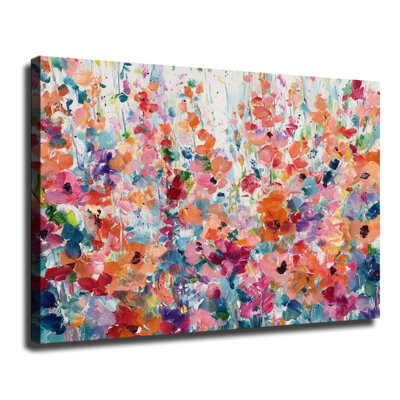 Vibrant Abstract Wild Poppy Flower Field Impasto Painting, Large Gallery Wrapped Canvas Wall Art Print For Living Room Bedroom