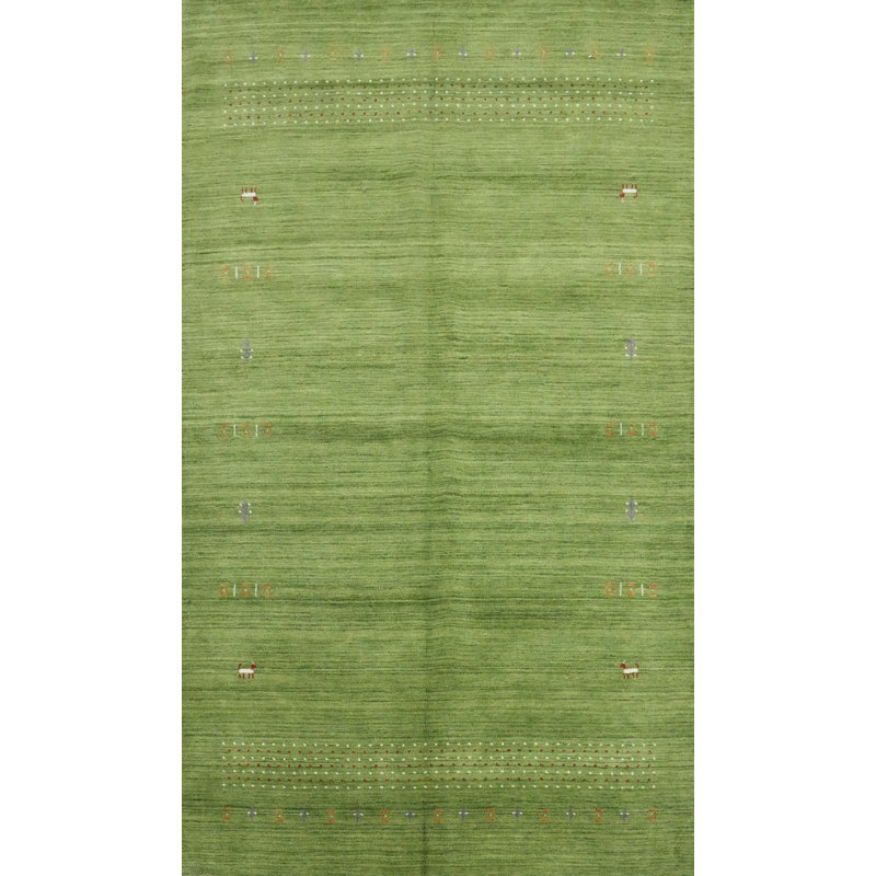 Tapis vert élégant style Gabbeh 6 x 9