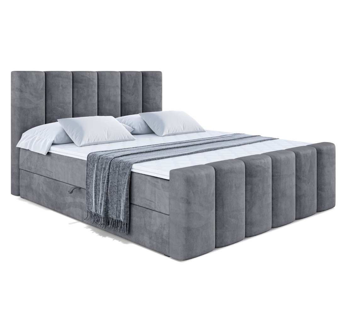 Boxspringbett mit H4 Multipocket-Matratze, Bettkasten und Topper