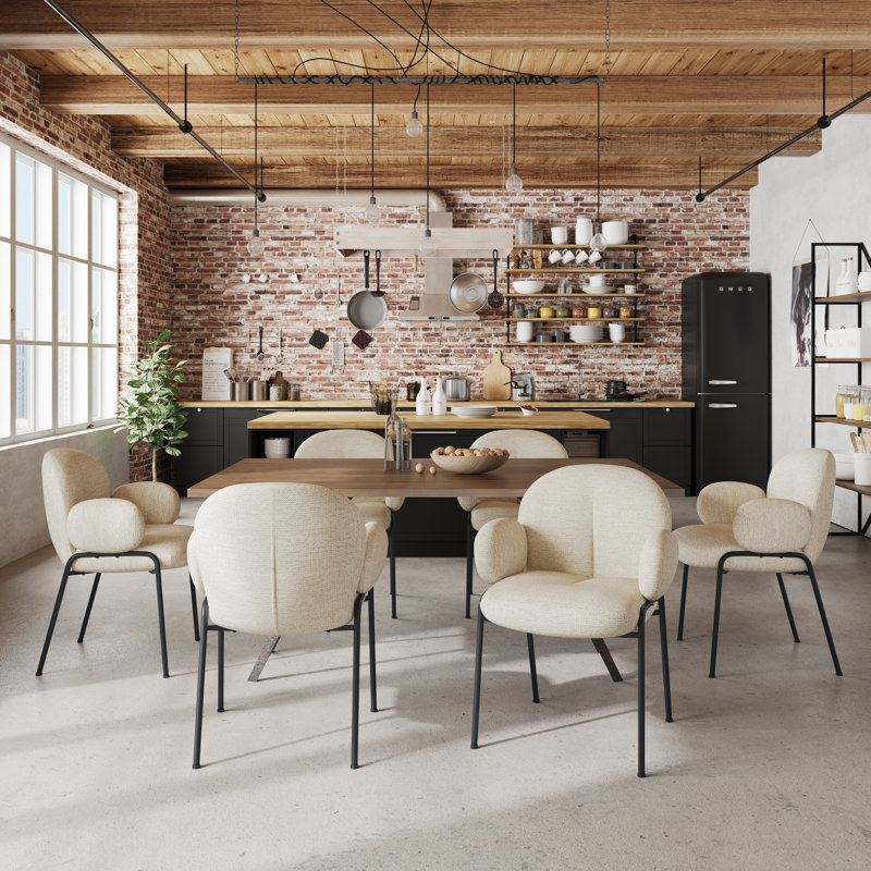 Anston 46cm H Linen Upholstered Metal Armchair, Beige Linen, 6