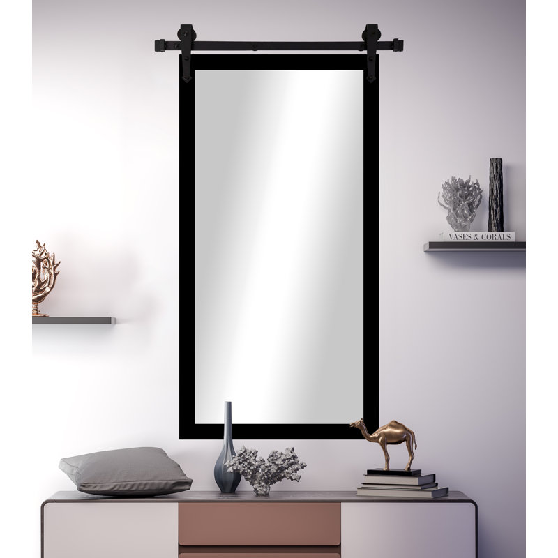 Neace Flat Wall Mirror, Satin Black, 63" H x 30" W