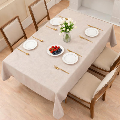 Beige Linen Tablecloth Waterproof Wrinkle Resistant Washable Indoor Outdoor