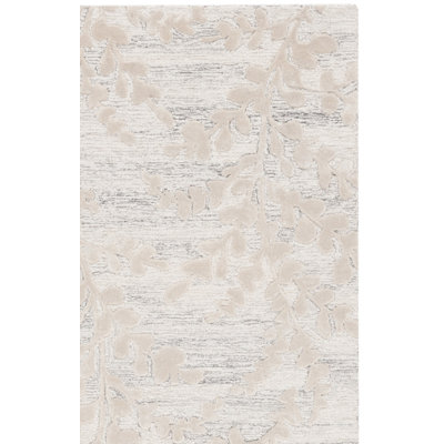 Hetal Hand Tufted Wool/Viscose/Cotton Floral Rug in Natural/Gray