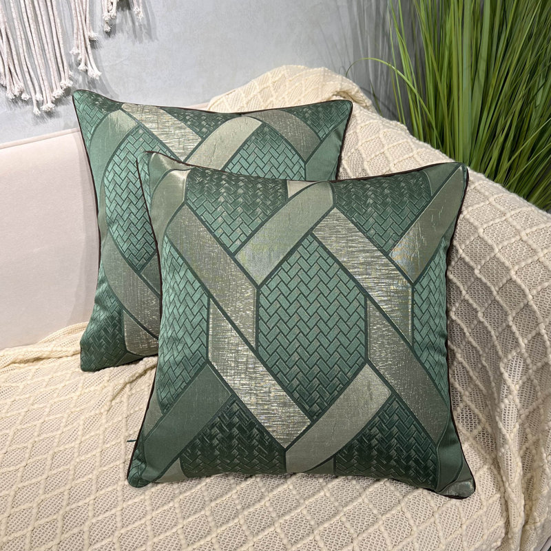 Ensemble de 2 coussins géométriques en satin, Vert