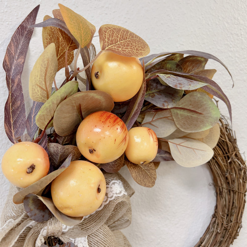 Couronne de pomme artificielle de 16 po faite à la main pour l'automne et l'hiver Ansuma
