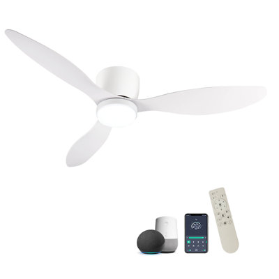 Ventilateurs de plafond encastrés intelligents de 52 po avec télécommande, moteur à courant continu silencieux, ventilateur de plafond blanc intérieur à profil bas, commande avec application Alexa WIFI, à intensité variable, pales en ABS, pour patio de chambre à coucher moderne