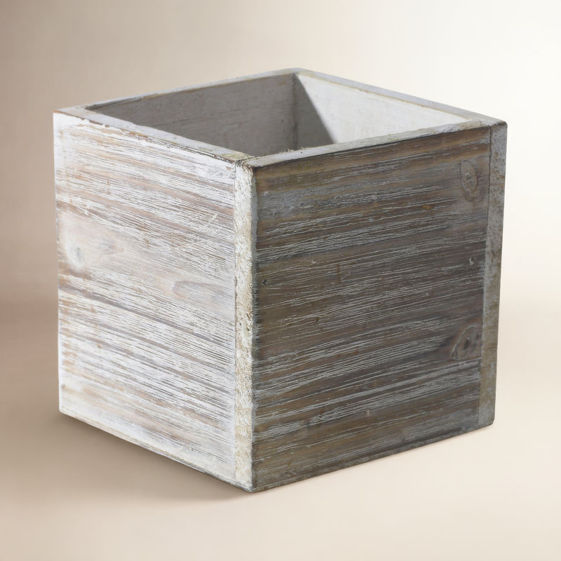 Handmade Wood Planter Box, White, 5" H x 5" W x 5" D