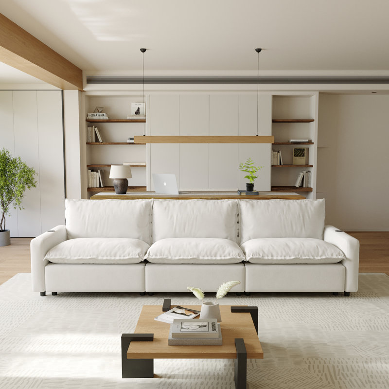 3-Piece  Modular Power Reclining Sofa For Small Spaces With Heated Seats And Wireless Charging, Beige