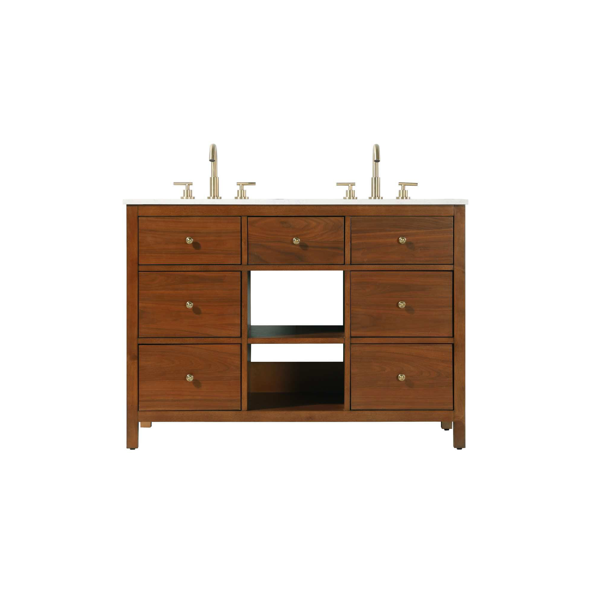 Double Bathroom Vanity, Brandy Walnut/Gold, 48"