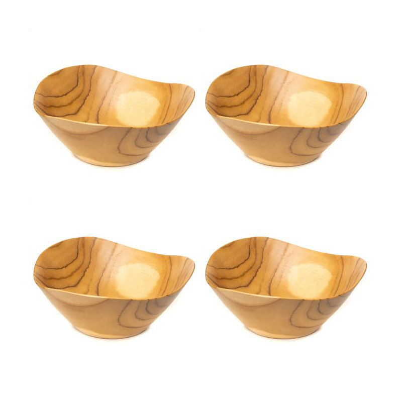 Ensemble de 4 bols en bois de teck Flower Efrayim