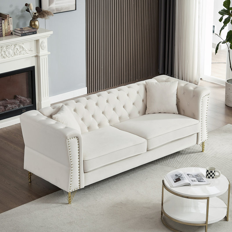 Canapé Chesterfield de 81,8 po Modern, Beige