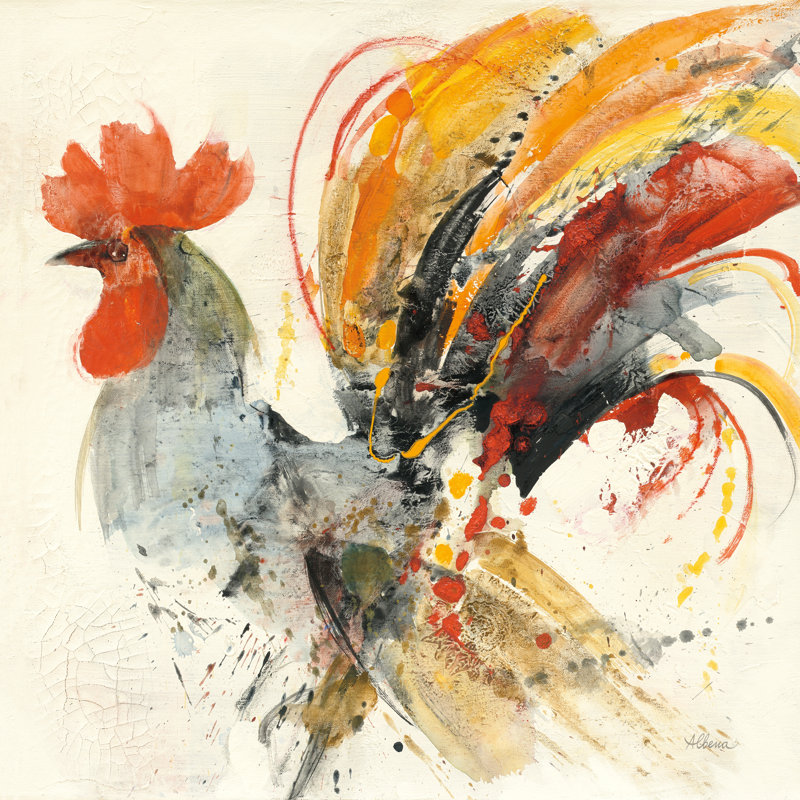 Festive Rooster II by Albena Hristova - Wrapped Canvas Painting, 30cm H x 30cm W