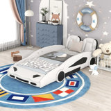 Agnius Modern Twin Size Race Car-Shaped Platform Bed with Wheels