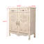 Armoire de salon en bois de style rétro - 2 tiroirs et porte double, brun antique + blanc, décor élégant pour une maison élégante