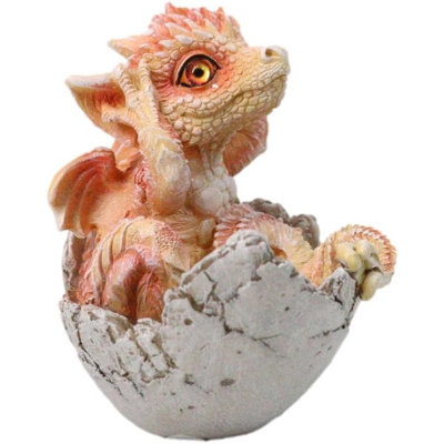 Adorable figurine de bébé dragon orange craquelé en coquille d'œuf 4 po