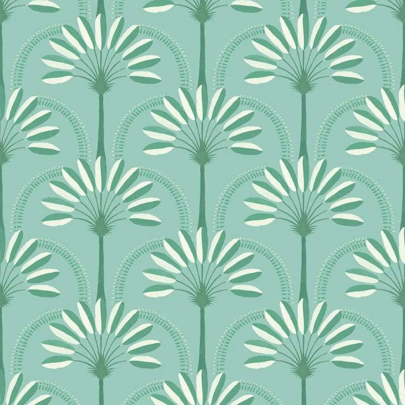 Palm Arches - Papier peint, Bleu sarcelle tropical, Papier de qualité supérieure, Non-Pasted