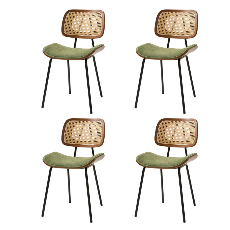 Pateley Mid-Century Modern Dining Chair Set with Rattan Backrest, 2, Moss