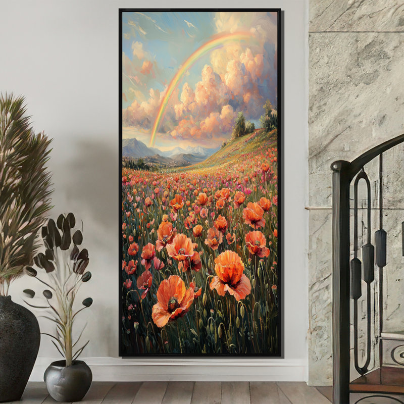 Rainbow Over The Poppy Fields I - Art mural arc-en-ciel, H 60 po x l 28 po, Impression encadrée sans passe-partout, Noir