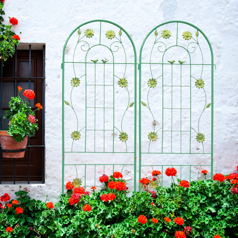71 treillis de jardin en métal 71 po x 19,7 po, support de fleurs d'extérieur rouille, assemblage facile, fabrication, pour jasmin, concombre, vignes de pois, paquet de treillis 71 po x 19,7 po, plantes antirouille, structure, matinée