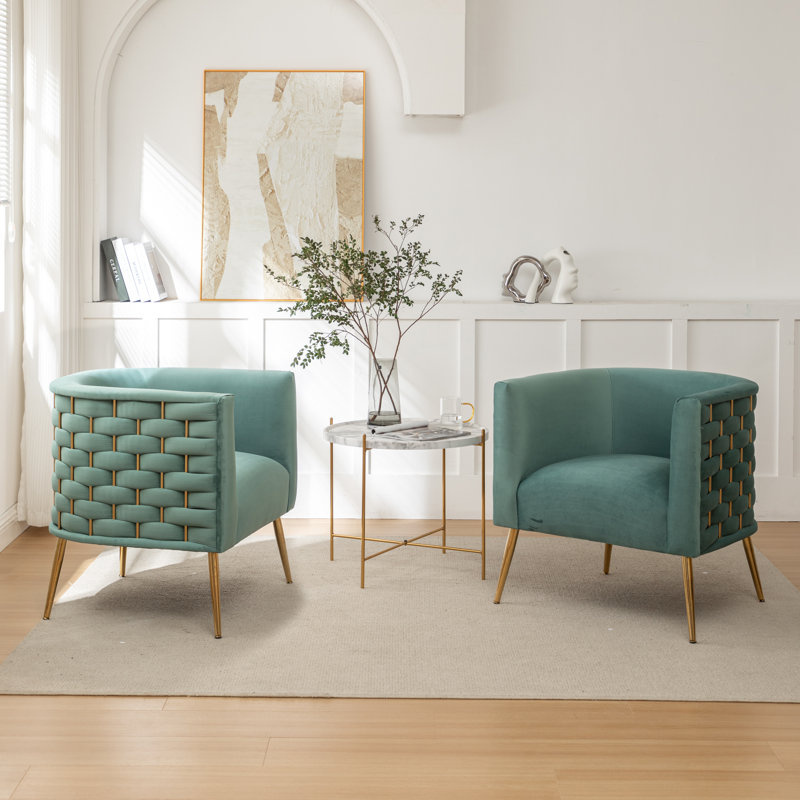 Cristen Velvet Barrel Chair, Green Velvet, 2