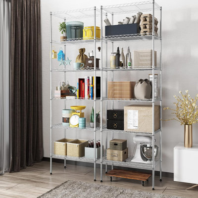 Orizaba 6 Tier Adjustable Wire Shelving Unit Organizer Steel Storage Rack w/ Hooks, Leveling Feet