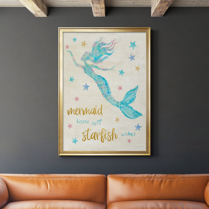 Mermaid Kisses - Peinture sur toile encadrée, Or, H 30,5 po x l 42,5 po x P 1,5 po