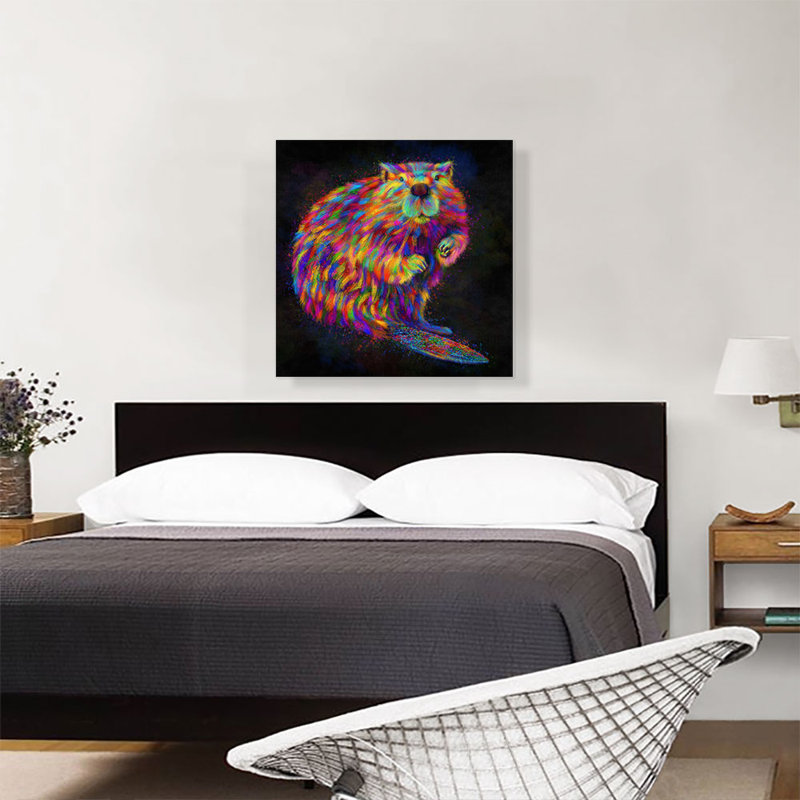 Beaver North American Rodent - Reproduction d'art graphique sur toile tendue, H 26 po x l 26 po x P 0,75 po